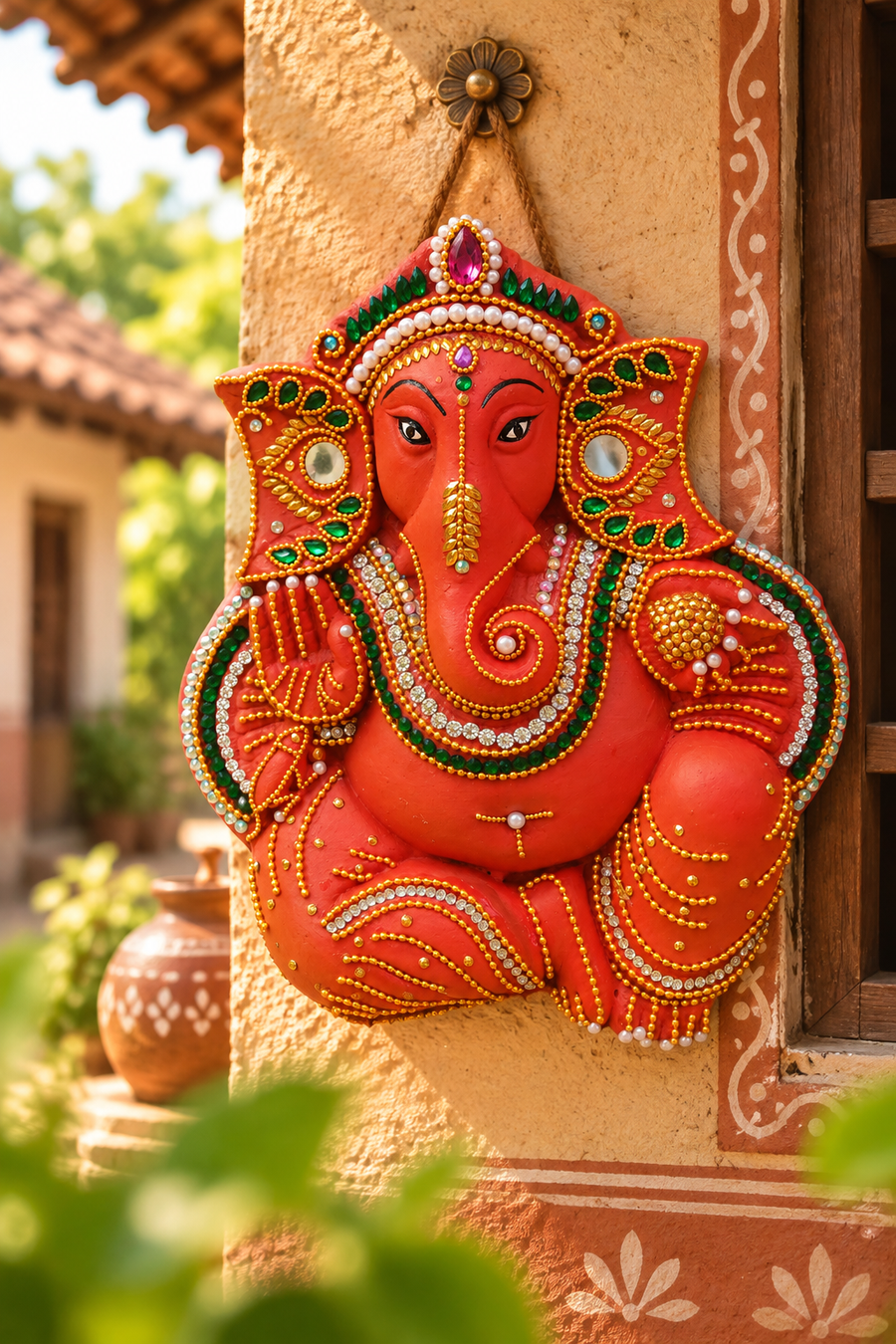 Royal Traditional Terracotta Stone Work Lord Ganesha Wall Hanging – Handcrafted Pooja & Home Décor[5inch=H*L=5*4]