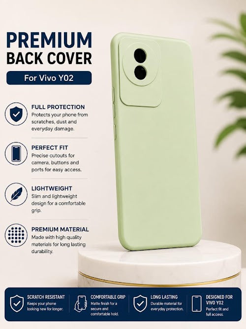 Premium Soft Silicone Matte Finish Shockproof Back Cover Case for Vivo Y02 - Light Green