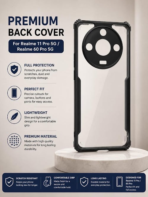 Premium Transparent Shockproof Hybrid TPU + PC Back Cover Case for Realme 11 Pro 5G / Realme 60 Pro 5G - Black