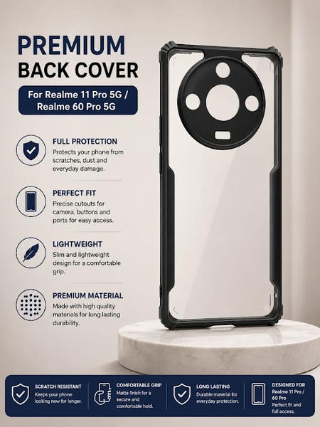Premium Transparent Shockproof Hybrid TPU + PC Back Cover Case for Realme 11 Pro 5G / Realme 60 Pro 5G - Black