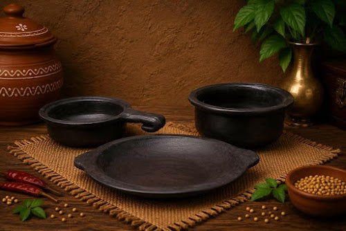 Everyday Cookware Combo - Appam kadai-10 inch Milk pan - 1litre Batter Bowl - 1.5 litre 100% Chemical Free & Gas stove safe