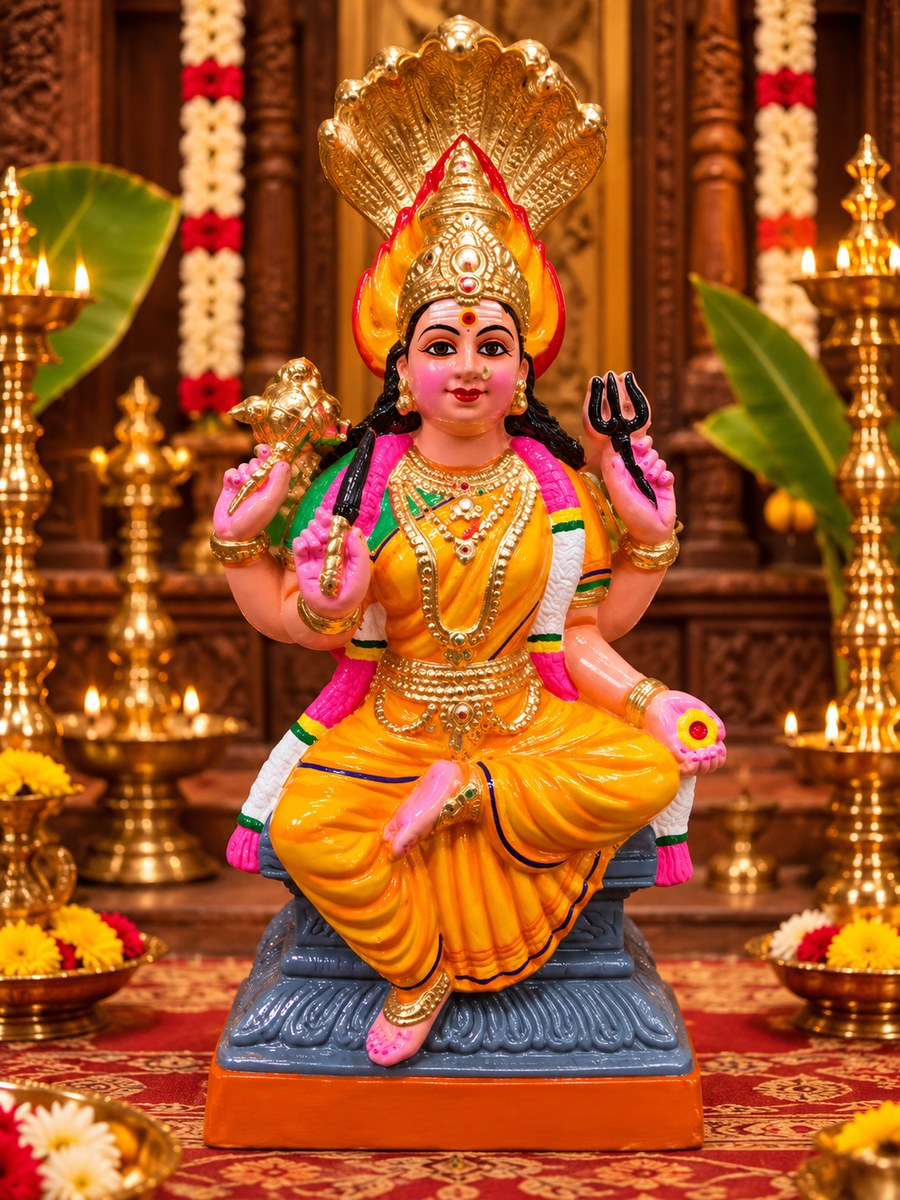 Terracotta Karumari Amman Golu Doll – 12 Inch | Handmade Goddess Karumari Amman Idol 12 inch