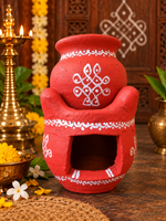 Royal Traditional | Art Work | Terracotta Navadhaniya Set Tiny Stove & Pot Set | Handmade Clay Cooking Stove with Decorative Pot[5.5INCH=H*L=5.5*3]