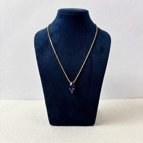 18K Gold-Plated Marquise Blue Sapphire CZ Pendant Necklace
