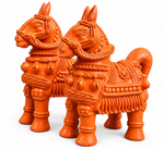 Royal Handmade Terracotta Horse Pair Showpiece | Traditional Indian Horse Statue | Premium Ethnic Home Décor(4inch=H*L=4*4)