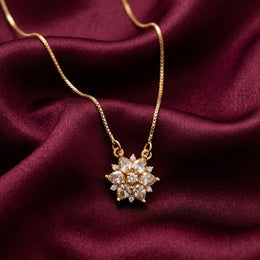 Gold-Plated CZ Stone Floral Pendant Necklace