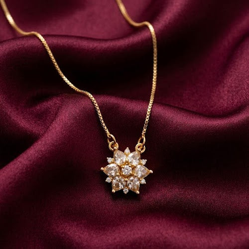 Gold-Plated CZ Stone Floral Pendant Necklace