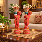 Royal Terracotta Stone Work Traditional Lady Flower Holder [PAIR]| Handmade Decorative Flower Vase for Home Décor[9inch=H*L=9*3]
