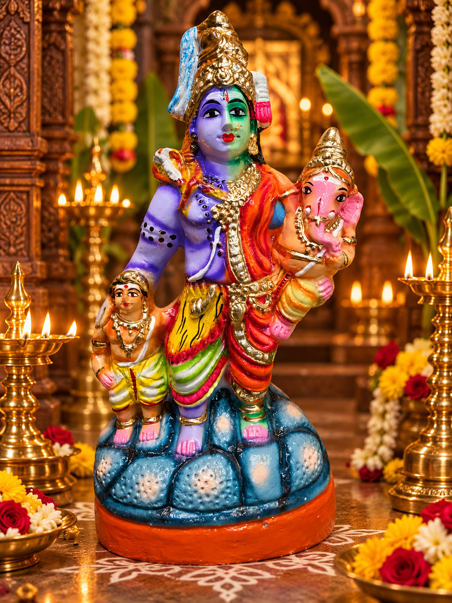 Terracotta Shiva Family Golu Dolls Set – 14 Inch | Handmade Lord Shiva & Family Golu Idol