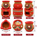 Royal Traditional Terracotta| Stone Work | Tiny Stove & Pot  Navadhaniya Set | Handmade Clay Cooking Stove with Decorative Pot