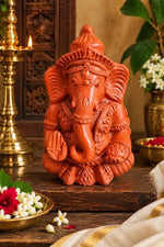 Royal Terracotta Lord Ganesha Idol – Traditional Handmade Clay Ganesh Statue for Pooja & Home Décor
