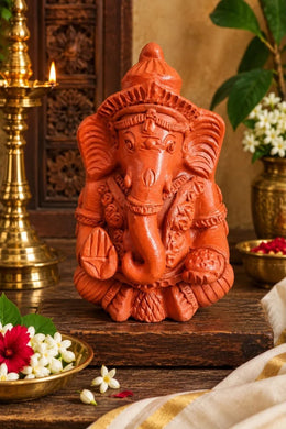 Royal Terracotta Lord Ganesha Idol – Traditional Handmade Clay Ganesh Statue for Pooja & Home Décor