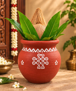 Royal Divine Terracotta Kollam design Kalasam Pot | Traditional Handmade Pooja Kalash | Decorative Art Work for Home & Temple[4inch=H*L=4*3.5]