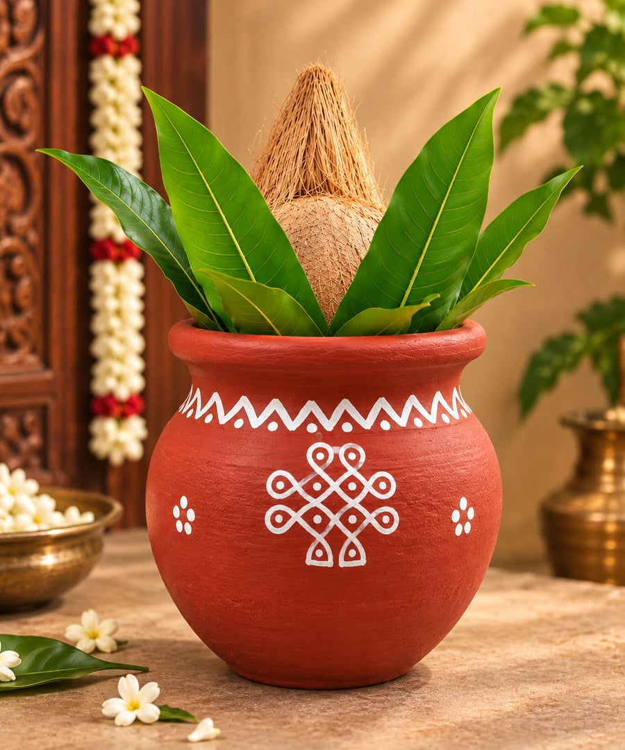 Royal Divine Terracotta Kollam design Kalasam Pot | Traditional Handmade Pooja Kalash | Decorative Art Work for Home & Temple[4inch=H*L=4*3.5]