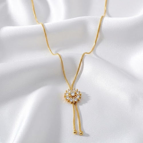 Gold-Plated Floral CZ Stone Necklace for Girls & Women