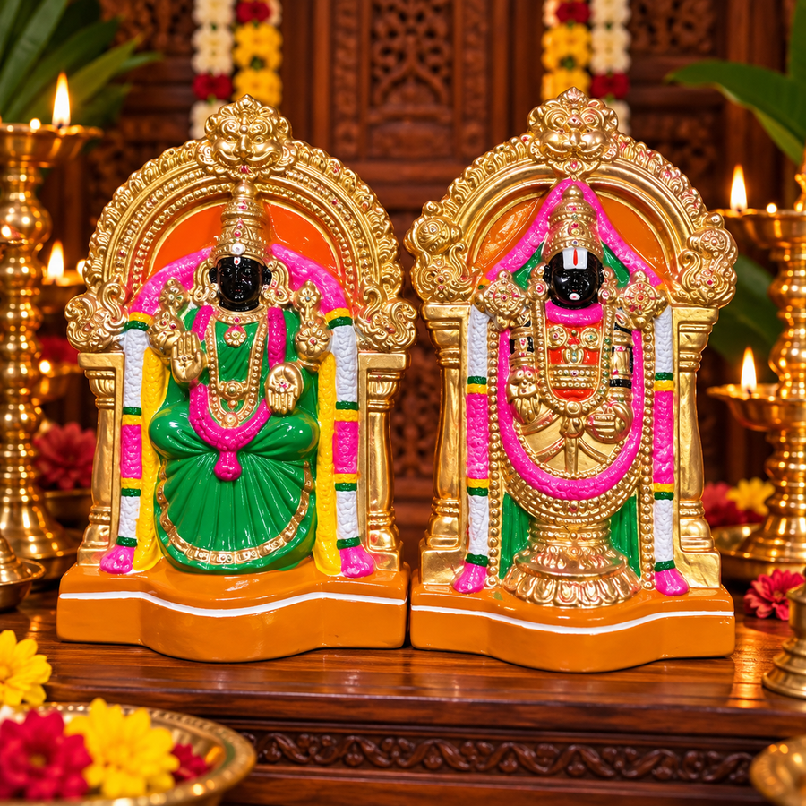 Terracotta Perumal & Thayar Set – Golu Dolls 9 inch