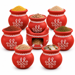Royal Navadhaniyam Pot Set 7Pots | Traditional Handmade Terracotta Art Work Pots | Festive Home Décor[3INCH=H*L=3*2]