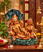 Royal Multicolor Vishnu & Sridevi Statue | Terracotta Lord Vishnu with Goddess Sridevi | Traditional Handmade Hindu God Idol[9inch=H*L=9*8]