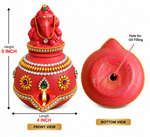 Royal Terracotta Stone Work Magic Vilakku | Traditional Handmade Ganesha Oil Lamp | Decorative Pooja Diya[5INCH=H*L=5*4]