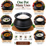 Royal Earthen Black Clay Rice Bowl |2.5litre| Traditional Handmade Terracotta Rice Pot | Natural Mitti Cookware for Everyday Meals[6inch=H*L=6*7]