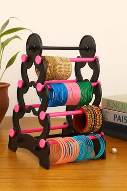 Black & Pink 4-Tier Bangle Stand – Multi-Layer Jewelry Organizer for Bangles, Bracelets & Watches