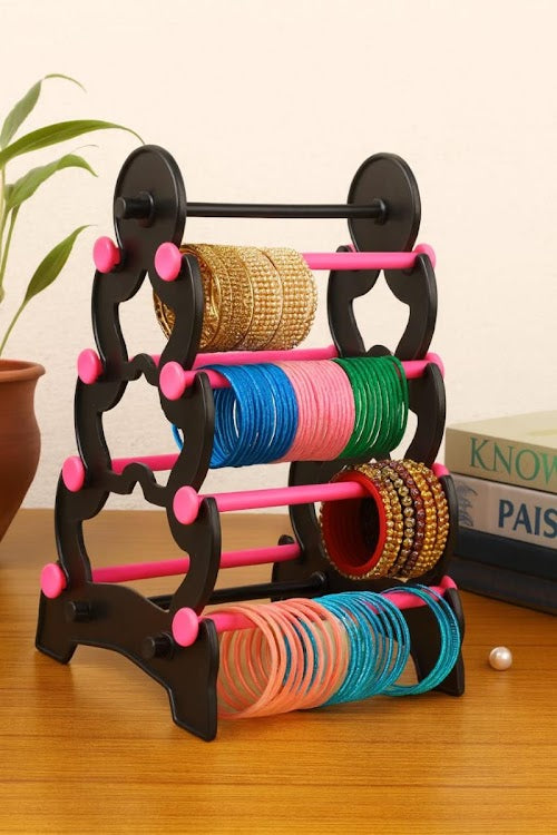 Black & Pink 4-Tier Bangle Stand – Multi-Layer Jewelry Organizer for Bangles, Bracelets & Watches