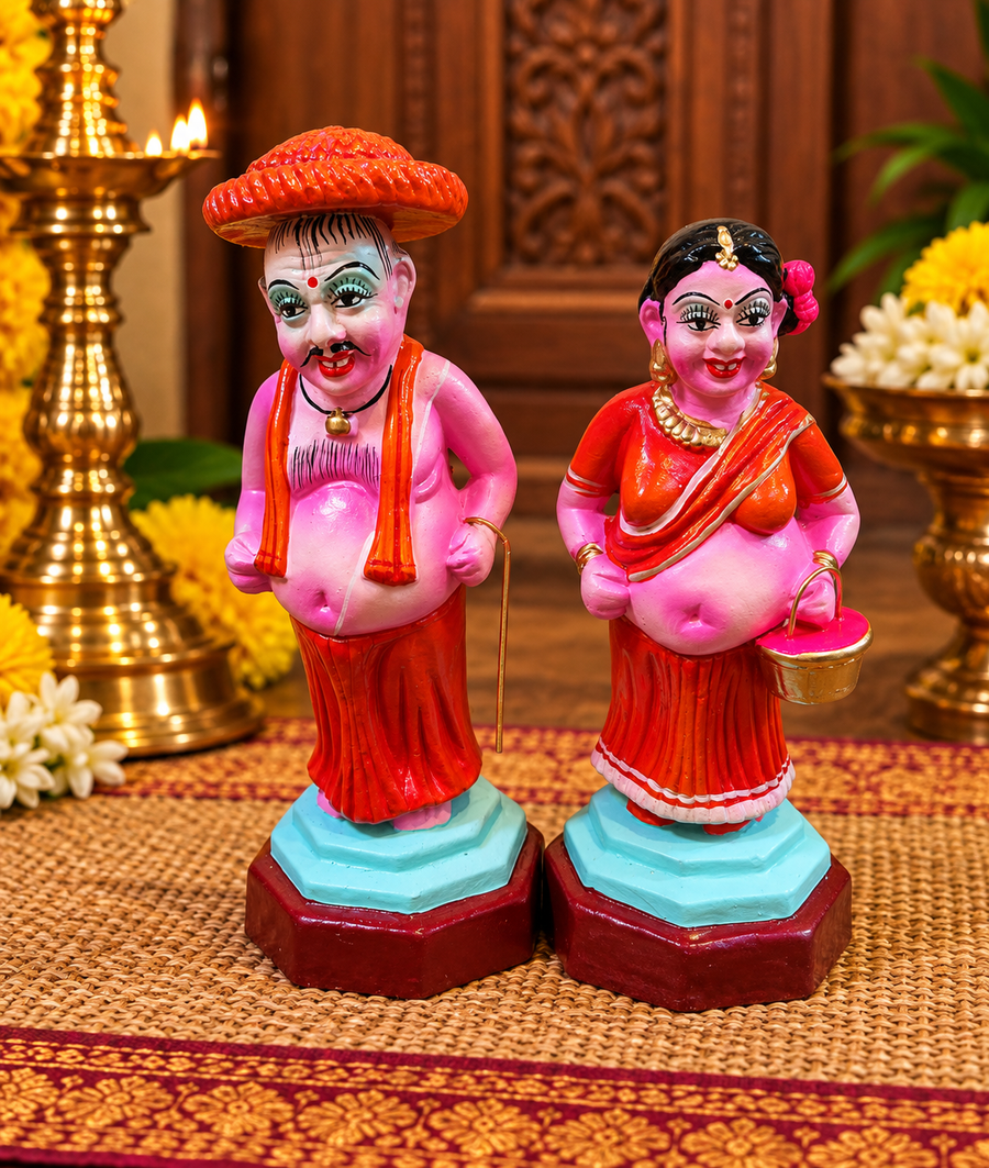 Terracotta Traditional Village Couple ( koravan , korathi) Golu Dolls Set – Handmade Folk Art Collection
