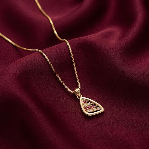 Gold-Plated Box Chain Necklace with Triangle Pendant