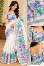 Women’s White Floral Printed Lightweight Saree with Multicolor Border           Convert to PDF