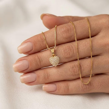 Gold Plated Heart Pendant Necklace with Sparkling Stones