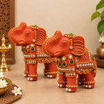 Royal Red Elephant Showpiece Pair | Handcrafted Traditional Elephant Statue | Premium Home Décor
