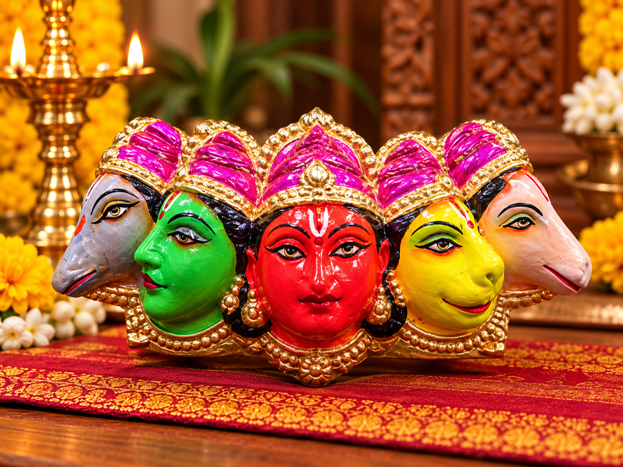 Terracotta Pancha Mugam Golu Doll – Five-Faced Traditional Handmade Golu Idol