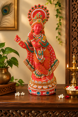 Royal Terracotta Stone Work Krishna Statue | Traditional Handmade Lord Krishna Idol | Divine Home Décor[15inch=H*L=15*7]