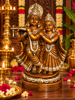 Terracotta Copper Radha Krishna Idol – Traditional Handcrafted Golu Doll 6 inch