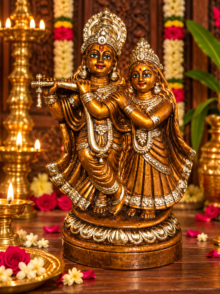 Terracotta Copper Radha Krishna Idol – Traditional Handcrafted Golu Doll 6 inch