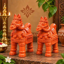 Royal Handmade Terracotta Horse Pair Showpiece | Traditional Indian Horse Statue | Premium Ethnic Home Décor