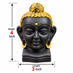 Royal Black & Gold Terracotta Buddha Head Statue | Handcrafted Spiritual Home Décor & Meditation Showpiece[4inch=H*L=4*3]