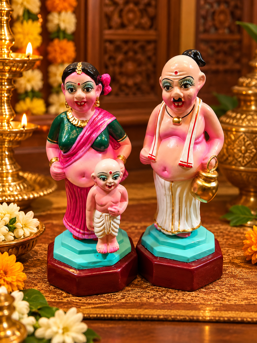 Terracotta Traditional Village Family  ( Mama&Mami) Golu Dolls Set – Handmade Navaratri Golu Collection 6 inch