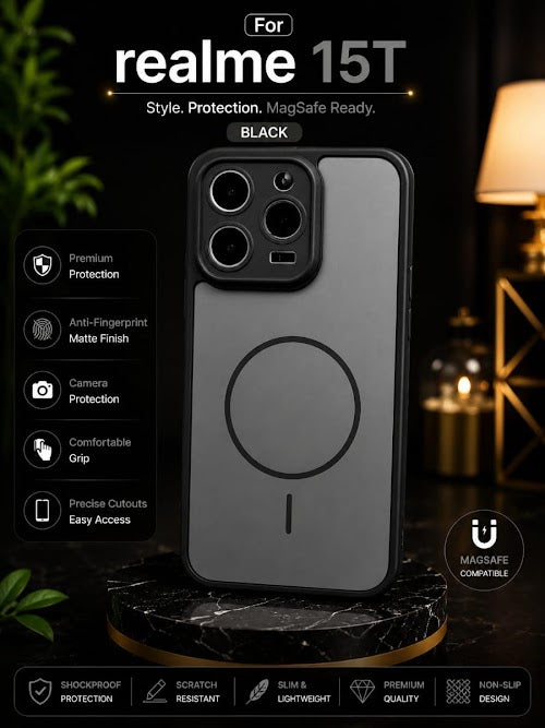 Premium Frosted Transparent Magnetic Soft TPU Back Case Cover with Camera Protection for Realme 15T