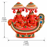 Royal Lakshmi & Vinayagar Stone Work Terracotta Idol | Traditional Divine Handmade Pooja Décor[7inch=H*L=7*7]