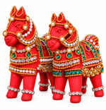 Royal Handmade Terracotta Stone Work Horse Pair Showpiece | Traditional Indian Horse Statue | Luxury Ethnic Home Décor