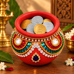 Royal Terracotta Stone Work  Pot | Handcrafted Traditional Decorative Navadhaniya Pot | Premium Ethnic Home Décor[3inch=H*L=3*2]