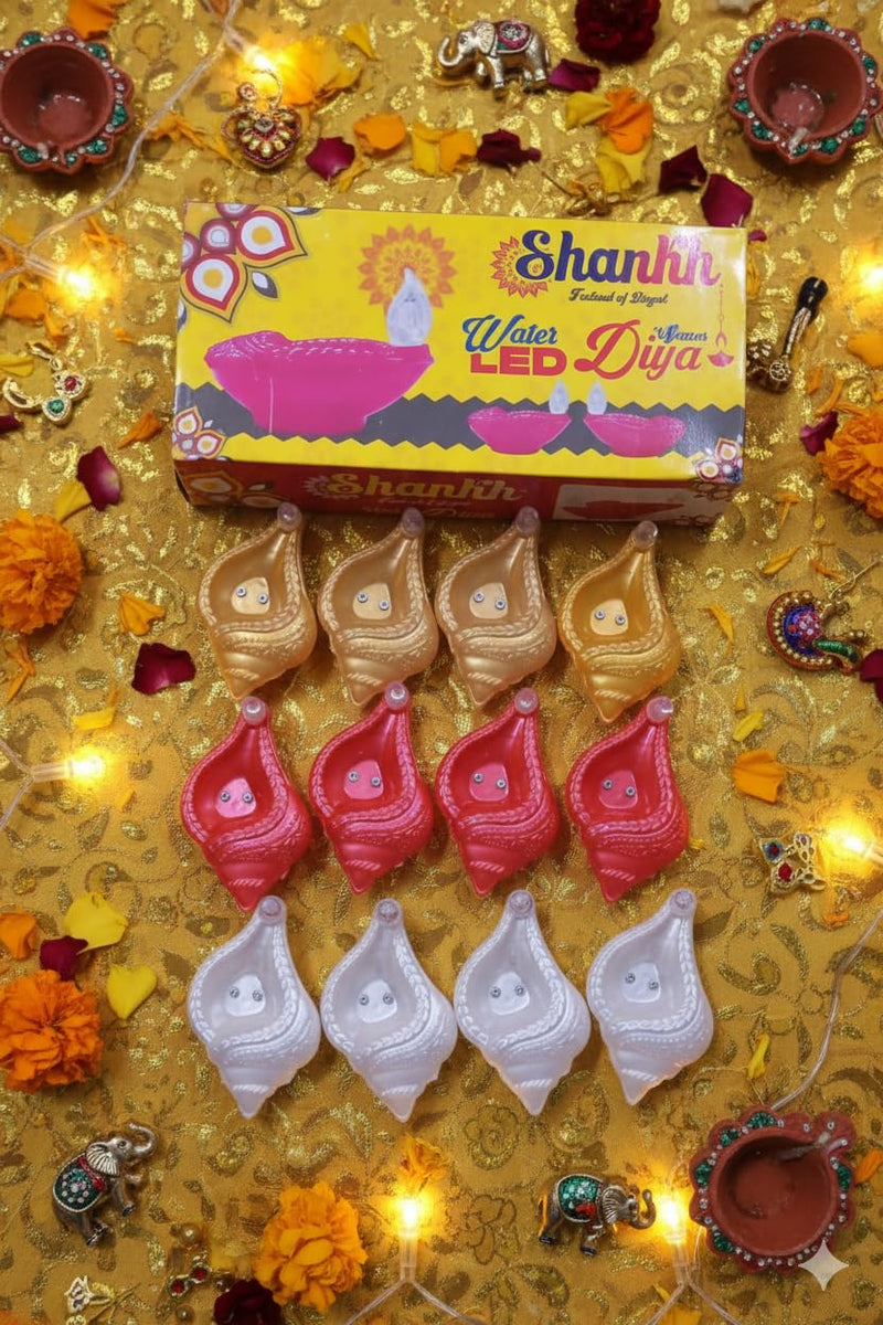 Plastic Water Sensor Shankh Led Diya Lights (PACK OF 12)