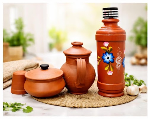 Natural Cooling Terracotta Kitchen Combo Set (4 Pieces) – Healthy Cooking & Drinking