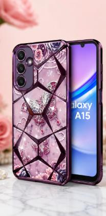 Samsung Galaxy A15 Luxury Butterfly Diamond Pattern Back Cover – Premium Shockproof Glossy Designer Case
