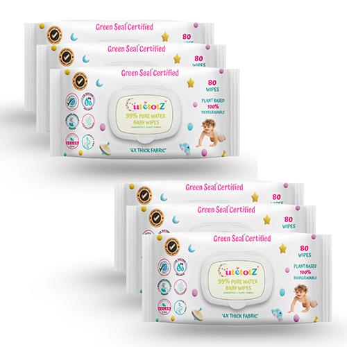 CutetotZ® Premium Organic Baby Wet Wipes | Green Seal® Certified | 80 Wipes (Pack of 6)