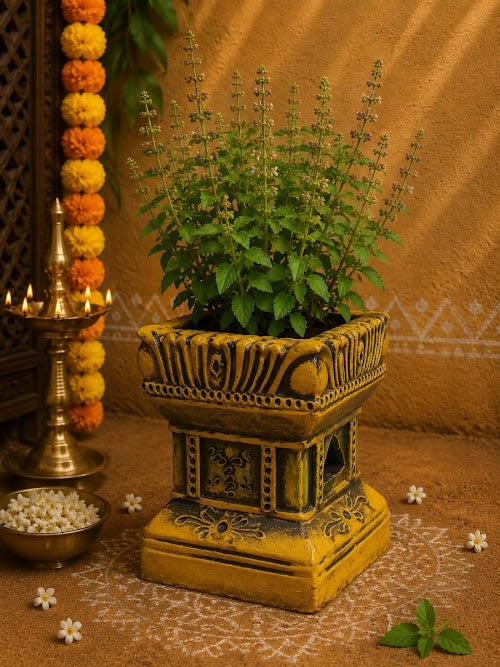 Terracotta Gardening Brindavan Tulasi pot With Drainage Hole at Bottom 8 inch ( Multi color )