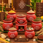 Royal Navadhaniyam Pot Set 7Pots | Traditional Handmade Terracotta Art Work Pots | Festive Home Décor[3INCH=H*L=3*2]