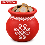Royal Terracotta Art Work Navadhaniyam Pot | Traditional Handmade Clay Coin Saving Pot | Decorative Wealth & Prosperity Pot[3inch=H*L=3*2]