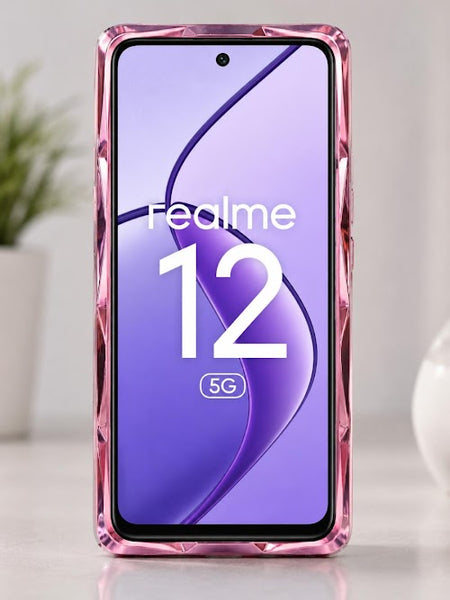 Realme 12 5G Crystal Transparent Shockproof Back Cover | Premium Protective Mobile Case (Pink)